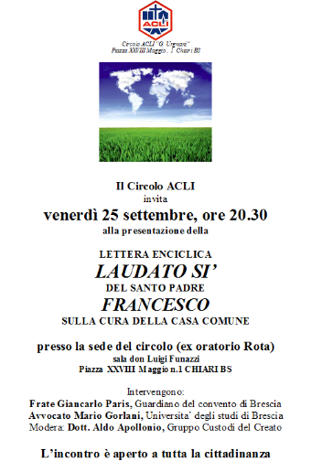 A Chiari un incontro sulla Laudato Sì